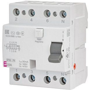 ЕТІ 4р EFI6-P4 25/0,03 тип AC (6kA) Реле диференційне (ПЗВ) 99-10034710 фото