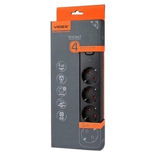 VIDEX ONCORD з/з 4п 3м (3x1.5мм) Сетевой удлинитель с кнопкой Black 99-00017544 фото