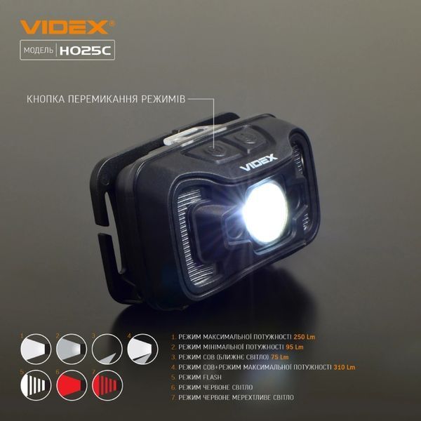 VIDEX H025C 310Lm IP65 Налобний ліхтарик 99-10035813 фото