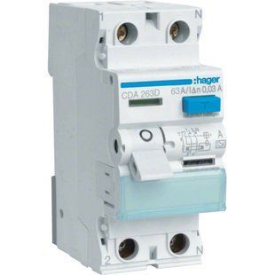 Hager CDA263D Дифференциальное реле 2P, 6kA, 63A,30mA, A 99-00016347 фото